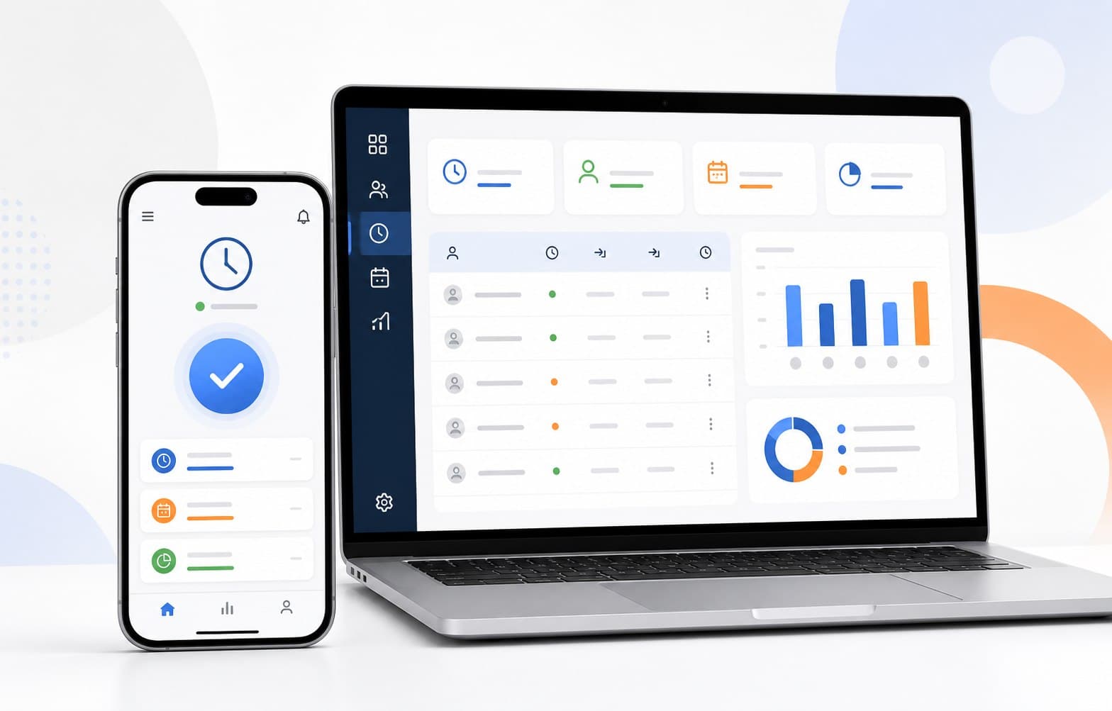 Visualización de la app móvil de fichaje y el panel web de control horario de PlayCAE